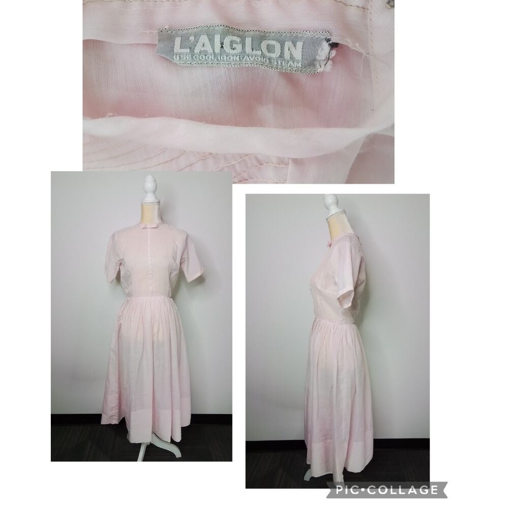 Vintage L'Aiglon Dress Women's Pale Pink Short Sleeve #W2752